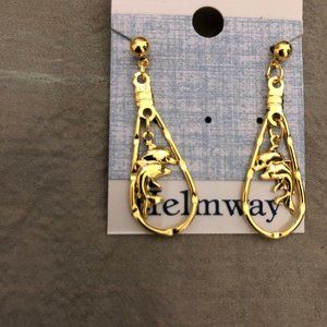 Gold plated dolphin drop earrings